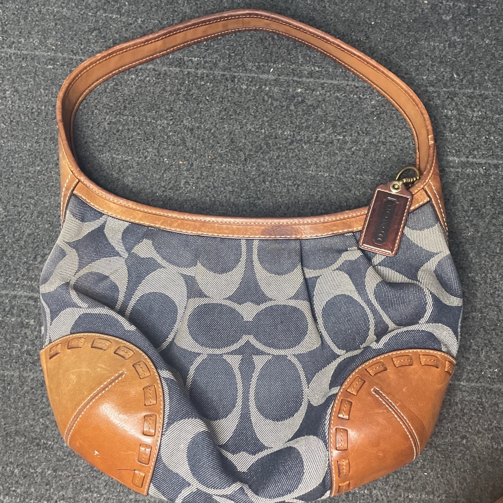COACH DENIM SIGNATURE MONOGRAM  PRINT SHOULDER HANDBAG PURSE SATCHEL BAG